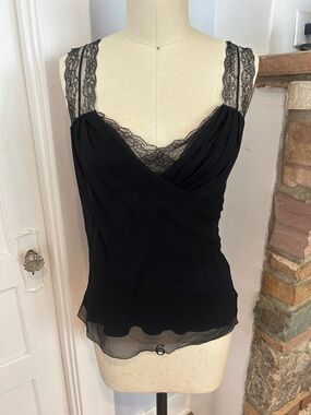 Elie Tahari Black Lace-Trim Slip Top